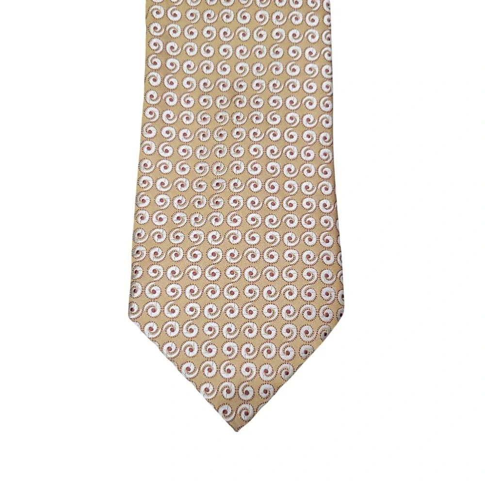 Ermenegildo Zegna‎ Men's Necktie Gold Brown White Swirl Pattern Business